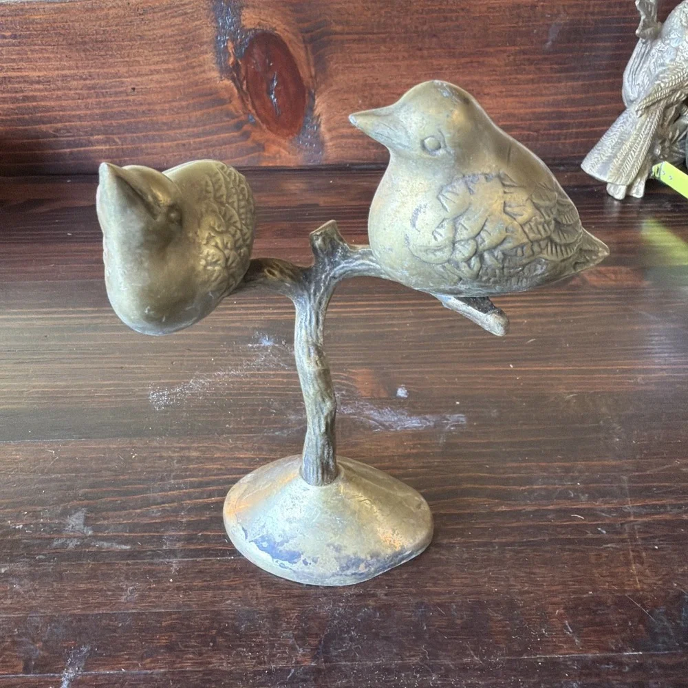 Vintage Mid-Century Solid Brass Birds on a Branch Sculpture. 6